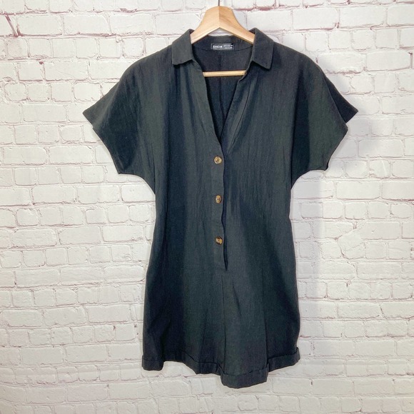 Shein Black Collared Short Sleeve Romper Small 4